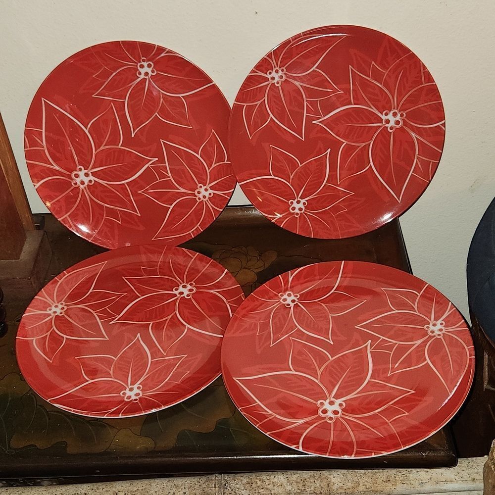 Mulberry Poinsettia Melamine 10.5" Dinner Plate Set of 4